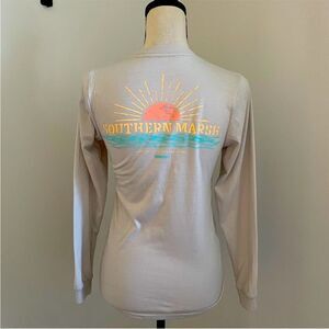 Southern Marsh Long Sleeve Crew Neck T-Shirt XS Light Gray Sunset Graphic Shirt